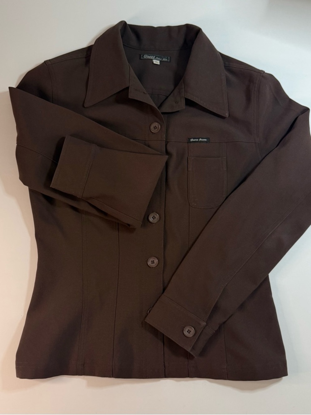 Vtg Guess Jeans Woman’s Large Chocolate Polyester Blazer Made In USA